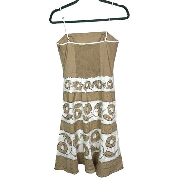 BCBGMAXAZARIA Tan and White Striped Floral Sequin Dress, Size 2 - Picture 4 of 8